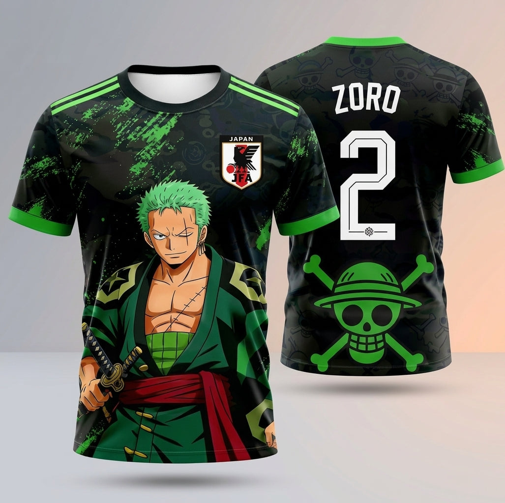 Maillot de Football Manga - Édition Zoro (Noir & Vert Néon)